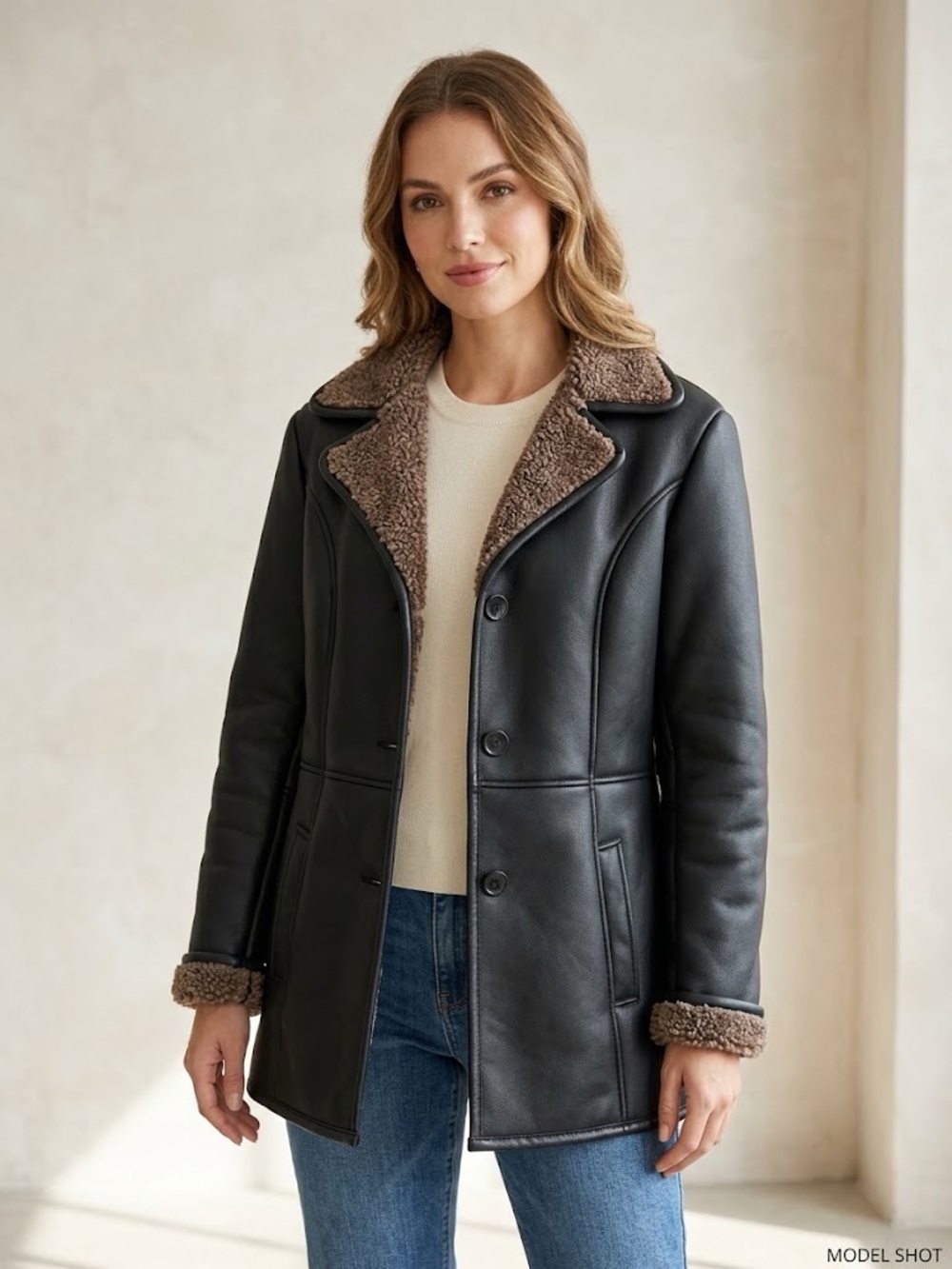 Pelican Cove Vintage Faux Shearling Leather Coat Jacket size Large